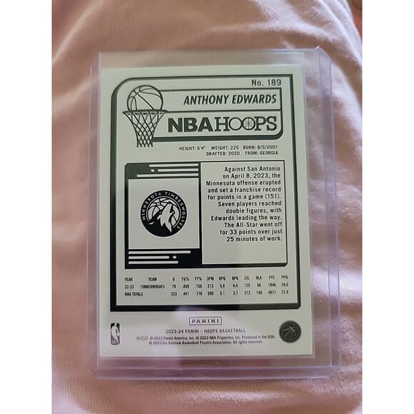 Anthony Edwards 2023-24 Panini Hoops #189 - Minnesota Timberwolves - NBA - Picture 2 of 2